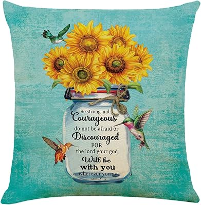 Christian Decorative Throw Pillows Covers,Be Strong Sunflower Decorative Throw Pillows Cushion Covers for Sofa Bed Couch Bedroom Living Room Home Decor, Christian Gifts for Women 18 x 18