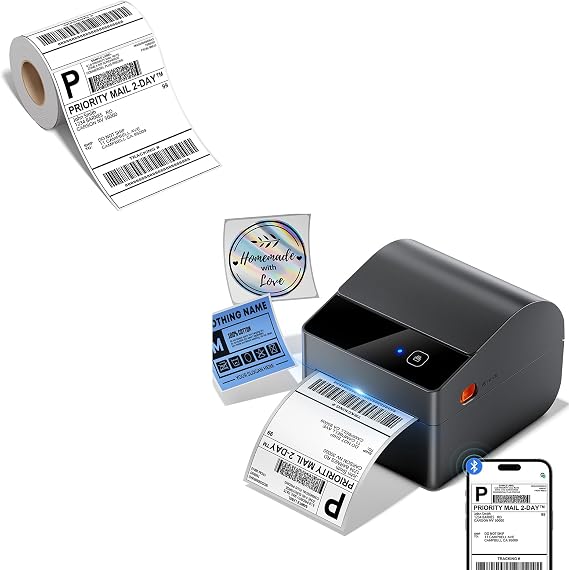 A64M Bluetooth Shipping Label Printer with 4x6 Roll Thermal Labels 100pcs