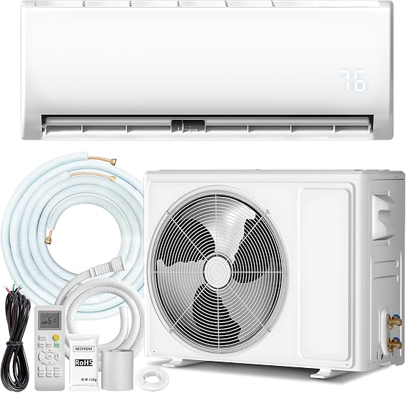 12000 BTU Mini Split AC/Heating System with Inverter, 19 SEER2 115V Energy Efficient Ductless Wall-Mounted Air Conditioner Unit Cools Rooms up to 750 Sq. Ft with Heat Pump & Installation Kits