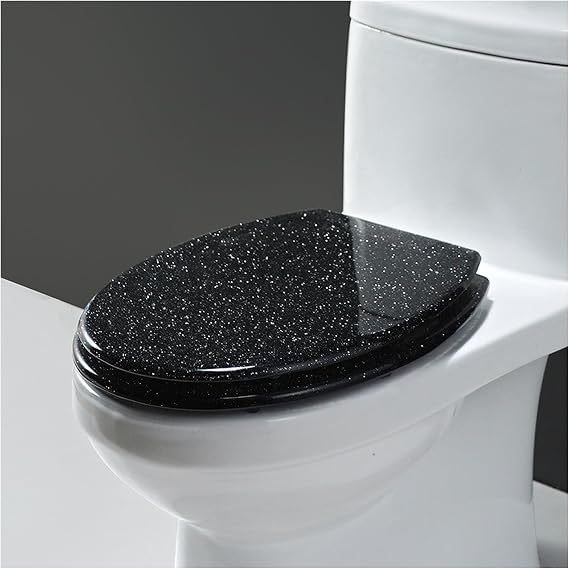 Toilet Seat, Stylish, Western Style Toilet Seat, Slow Drop, Easy to Clean, Easy Installation, Resin Mute, Universal Thick Toilet Seat Cover, U/V/O Type Toilet Seat Color: Black