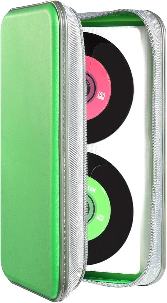 DVSICK UENTIP CD Case,96 Capacity CD Book Portable DVD Hard Plastic Case Holder CD Organizer Wallet Protective DVD Storage (96, Green)