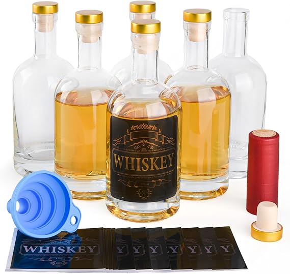 6 Pack 12 oz Clear Glass Bottles with Airtight Lid, 375ml Liquor Cork Stopper for Wine, Heavy Base Vodka, Kombucha, Mead, Whiskey, Beer, Oil, Beverages, Drinks, Vinegar