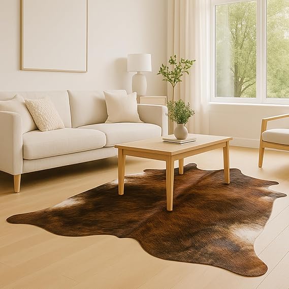 rodeo Genuine Cowhide Rug Premium Western Home Decor, Natural Brazilian Cow Hide for Living Room, Bedroom & Rustic Cabin, Multiple Colors (Brindle, L)