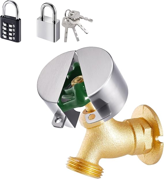 DOCEPERT Outside Tap Lock,Stainless Steel Outdoor Tap Lock,Water Stealing Anti-Unlock Tap Cover Device Suitable for Garden,Room and Kitchen Hose Lock（Includes 2 Padlocks