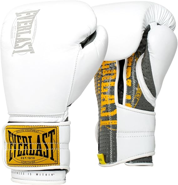 Everlast 1910 Classic Leather Training Punch Bag & Pad Gloves Triple Padding Ergonomic Grip - Original Everlast