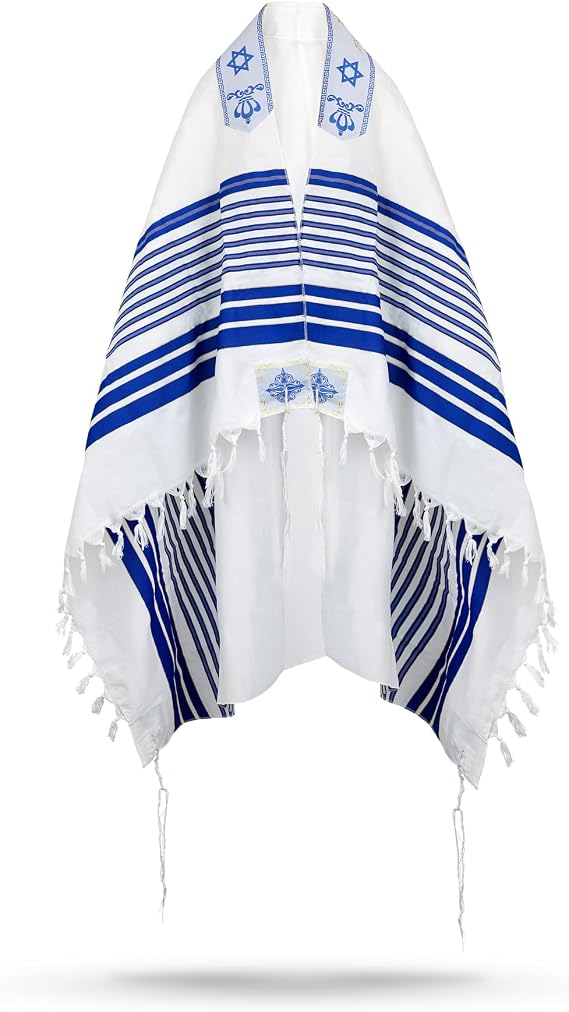Full Size Tallit Prayer Shawl, Hand-Tied Tzitzit in Israel by a Jewish Craftsman, Blessing On Neckband