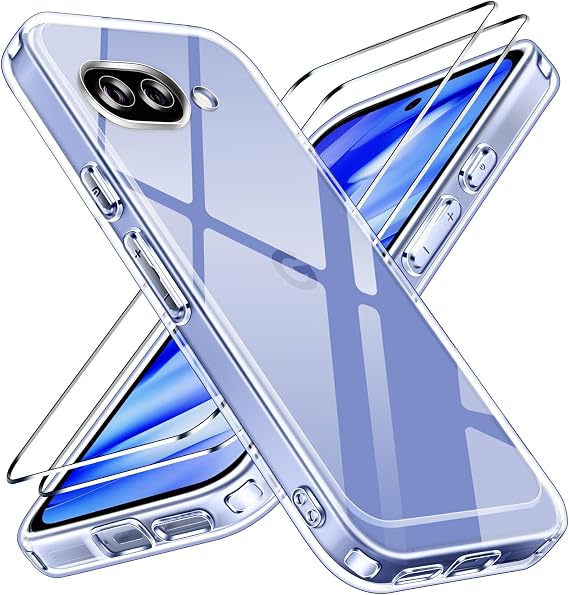 ivoler Cover for Google Pixel 9A, 1 Phone Case with 2 Packs Tempered Glass Screen Protector, [Military Protection] Shockproof Protective Thin - Clear