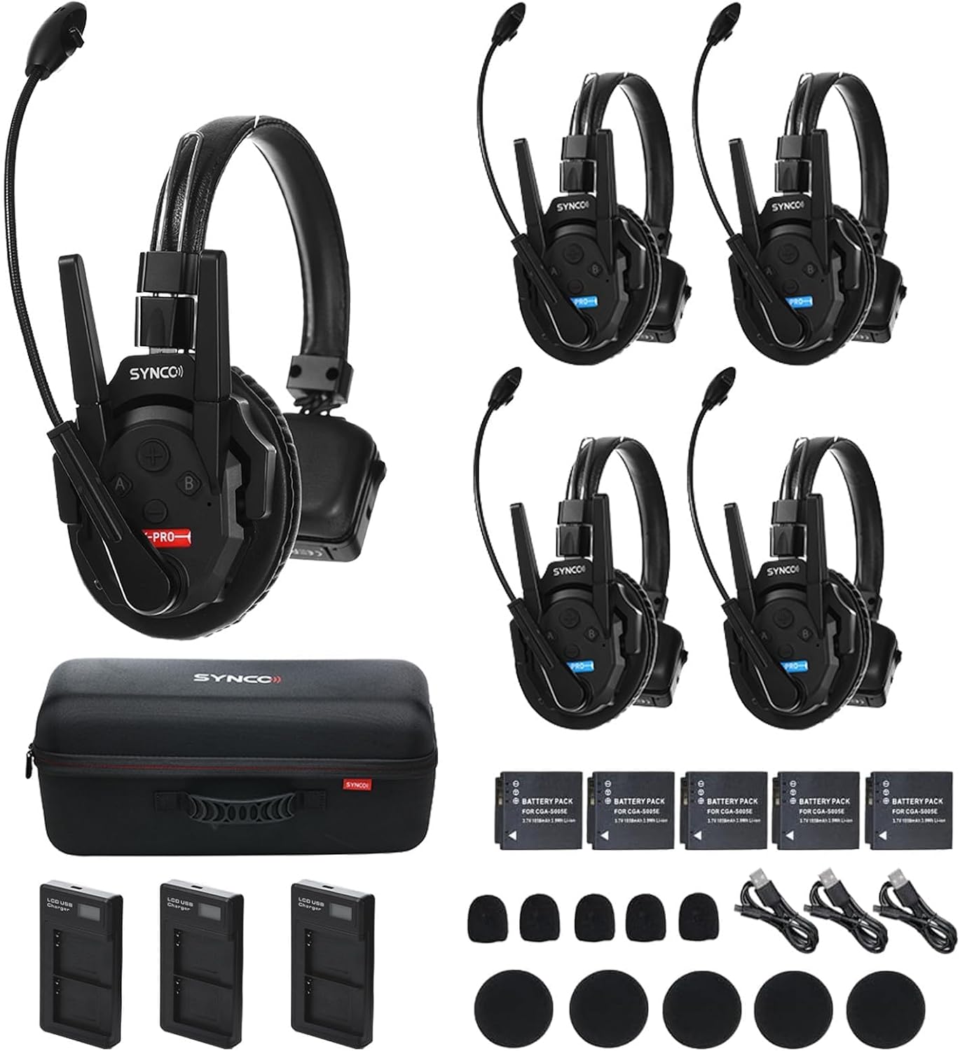 SYNCO XTalk Pro5 XPro X5 2.4GHz Wireless Headset Communication System Random Master Device 500m Operating Range Real-time Monitoring AI Noise Reduction Headset for Movie Shoot Live Show (5Pcs)