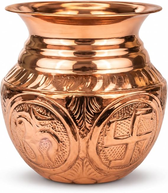 Copper Kalash/pot/lota/Kalsh Mangal Kalash With Om Swastik Shree And Beautiful print 4 Inch