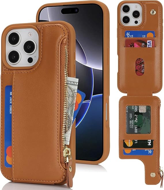 Cavor for iPhone 16 Pro Max Wallet Case with Card Holder, Brown