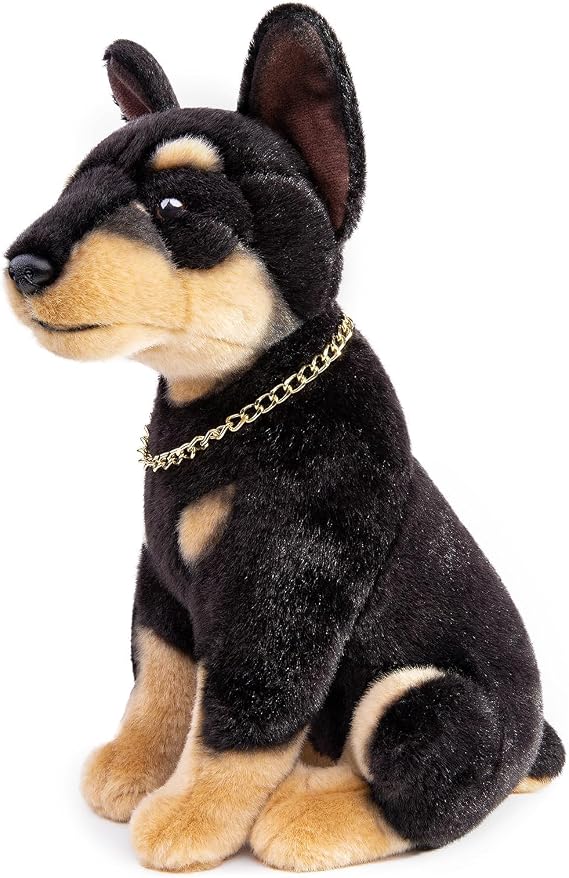 Cute Simulated Doberman Pinscher Plush Toy, 30cm/11.8in Realistic Doberman Pinscher Soft Animal Toy, Hugable Bedroom Decor for Teenagers - Black