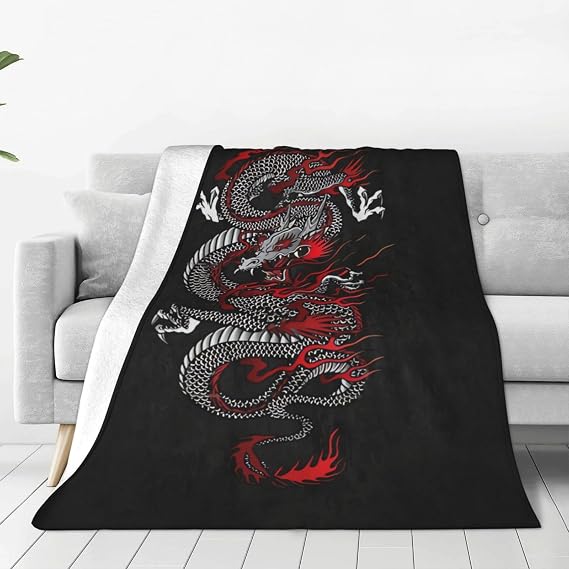 Red Dragon Blankets and Throws, 60"x50" Dragon Blanket Soft Cozy Winter Warm Blanket for Couch, Travel, Office