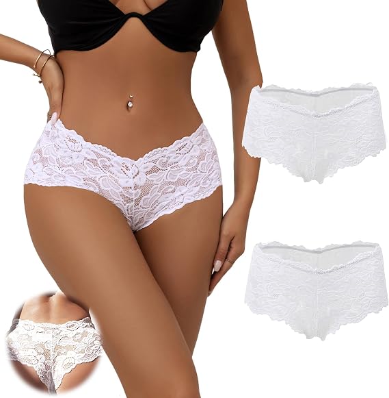 ohyeah Womens Lace Boyshort Cheeky Panties Plus Size Underwear Briefs Panty Soft Stretch Hipster