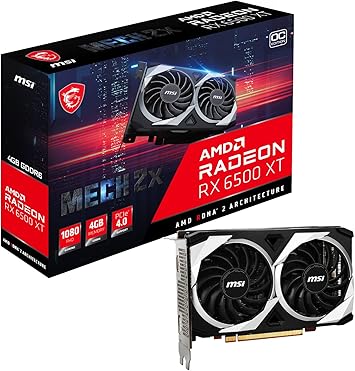 MSI Gaming AMD Radeon RX 6500 XT 64-bit 4GB GDDR6 DP/HDMI PCIe 4 Torx Twin Fans FreeSync DirectX 12 VR Ready OC Graphics Card (RX 6500 XT MECH 2X 4G OC)