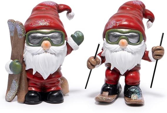 Hodao Christmas Elf Skiing Figurine Decoration Winter Holiday Elf on Skis, Adorable Holiday Tabletop Ornament, Ski Lodge Decor, Mantel, Shelf & Table Centerpiece Christmas Decorations (Red-1)