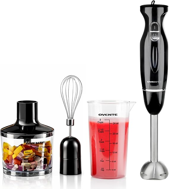 OVENTE Electric Hand Blender Set with 2 Mixing Speeds, 300W Black HS565B