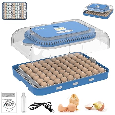 HOWOOlUA 70 Egg Incubator for Hatching Eggs withAuto Turn, Temp & Humidity Control, Built-in CandleLarge Capacity Egg Incubator for Chicken Duck Goose Eggs