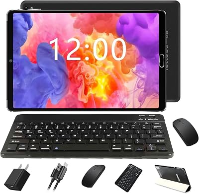 2025 Tablet 10 inch Android 13 Octa-Cores 10GB RAM 64GB ROM TF 1TB, WiFi 5G, Bluetooth 5.0, GPS, OTG, Type-C, 8MP5MP, Tablet PC with Case, Keyboard and Mouse, Black