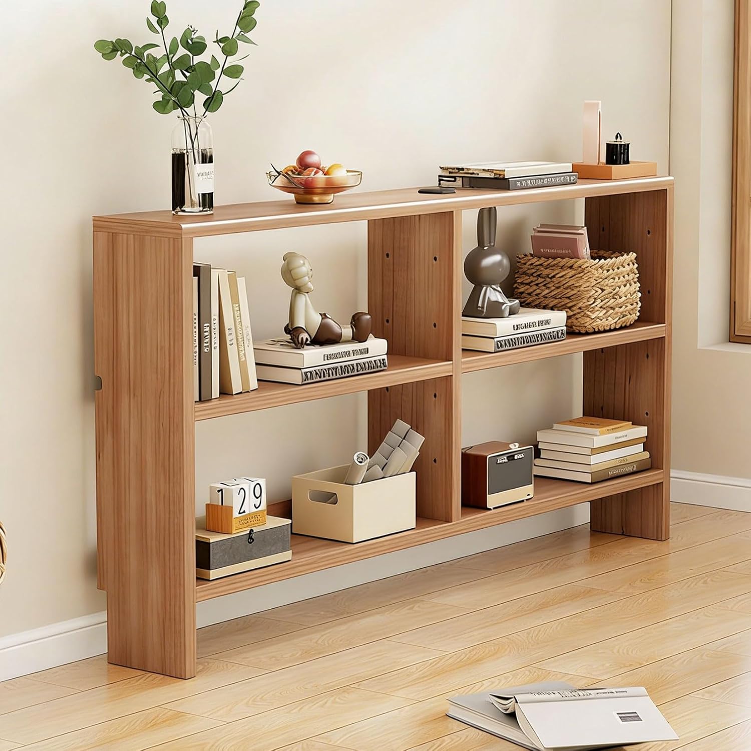 Narrow Gap Storage Rack Wood,Sofa Side Table for Hallway/Living Room/Bedroom,Solid Wood Open Narrow Storage Shelf 100×15×86cm Natural wood color