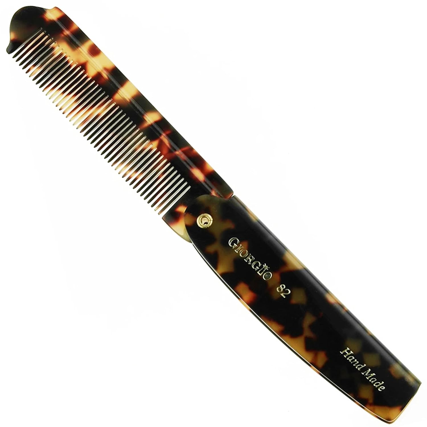 Giorgio G82 Fine Tooth Folding Pocket Comb for Men, for Everyday Grooming Styling Hair, Beard or Mustache, Use Dry or with Balms, Handmade, Saw Cut Hand Polished