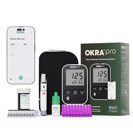 PRO Blood Glucose Monitor Kit 5s Fast Blood Sugar Test, Diabetes Testing Kit, Glucose Meter No Coding, 25 Test Strips & Lancets, App Tracking for Home Use