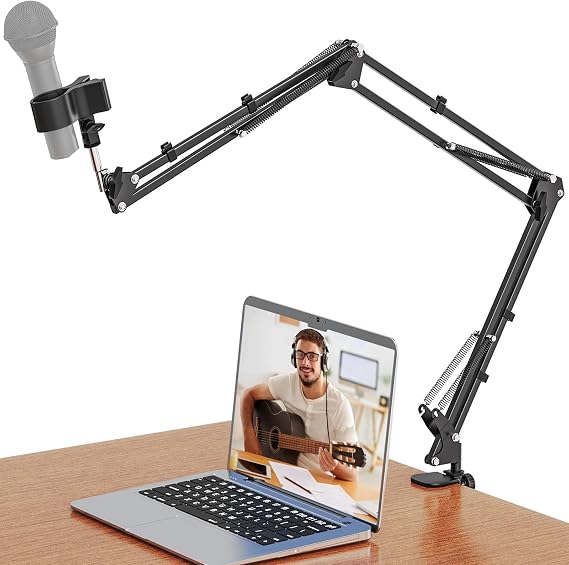 Desk Microphone Arm Stand, Microphone Boom Arm with 3/8" to 5/8" Screw