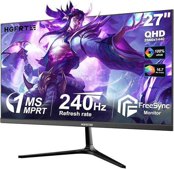 27 Inch 240Hz Gaming Monitor, QHD Fast IPS Monitor, 1ms MPRT