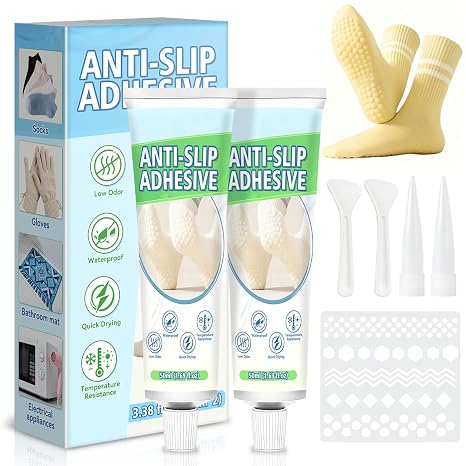 Sock Stop,Transparent Anti Slip Sock Glue, 100ml Non Slip Sock Adhesive with Strong Grip, Washable & Flexible Fabric Paint, Quick Dry Sock Grip Gel for Socks, Yoga, Kids, Elderly, Pet Socks, Mats