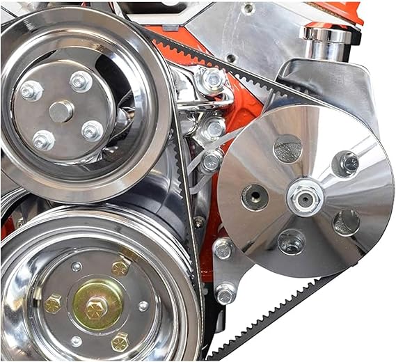 ICT Billet SBC Power Steering Pump Bracket Billet Aluminum V-Belt Slotted Adjustable LWP 305 327 383 5.0L 5.7L V8 Compatible With 350 Small Block Chevy Long Water Pump 551522