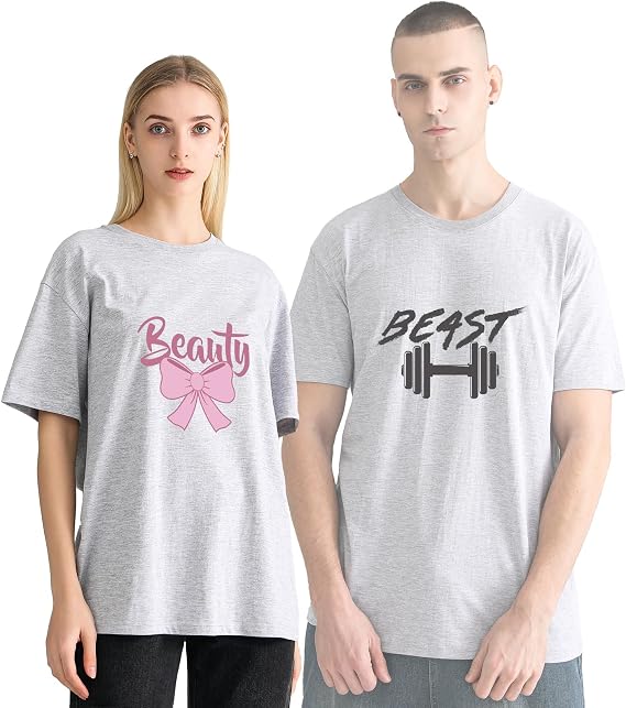 Matching Shirt for Couple Beast Beauty Shirt, Couple Shirt for Him and Her Outfit(Pack of 1 Shirt)