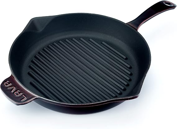 Lava Premium Serisi - Döküm Izgara Tavası, Yuvarlak, 28 cm, Yekpare Saplı, Emaye, Majolik Mor