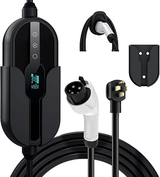 GREENIC Level 1&2 EV Charger, Electric Vehicle Portable Charger with 30FT Cable, Home EV Charging Station for J1772 Electric Cars, 16Amp 110V-240V, NEMA 6-20 & NEMA 5-15 Plug