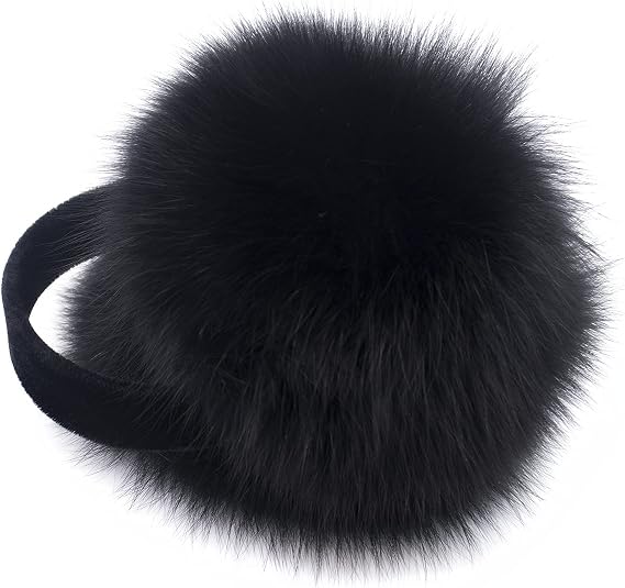 surell Fox Fur Earmuff with Velvet Band - Winter Ear Muffs - Cold Weather Head Warmer
