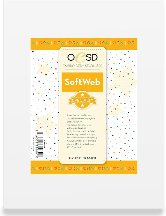 OESD Soft Web Fusible Embroidery Backing 8.5" x 10" - 10 Sheets