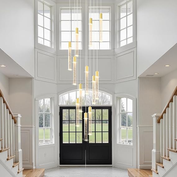 Large Crystal Chandelier Spiral Staircase Pendant Light LED Bubble K9 Crystal Long Light bar Modern high Ceiling Lighting dimmable Round Hanging Lamp Entrance Staircase Foyer Villa