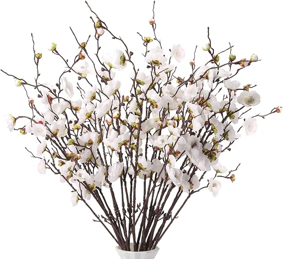 20pcs White Cherry Blossom Branches 22" Cherry Blossom Decor | Faux Cherry Blossom Branches Faux Flowers For Vase, For Wedding Home Office Bedroom Party Table Centerpieces Decor