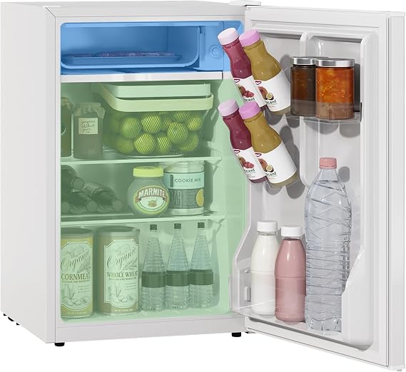 HOMCOM Mini Fridge with Freezer, 2.5 Cu.Ft, Adjustable Thermostat, White