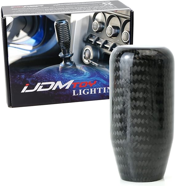 iJDMTOY Glossy Black Real Carbon Fiber Shift Knob Compatible with Most Car 6-Speed, 5-Speed, 4-Speed Manual or Automatic, etc