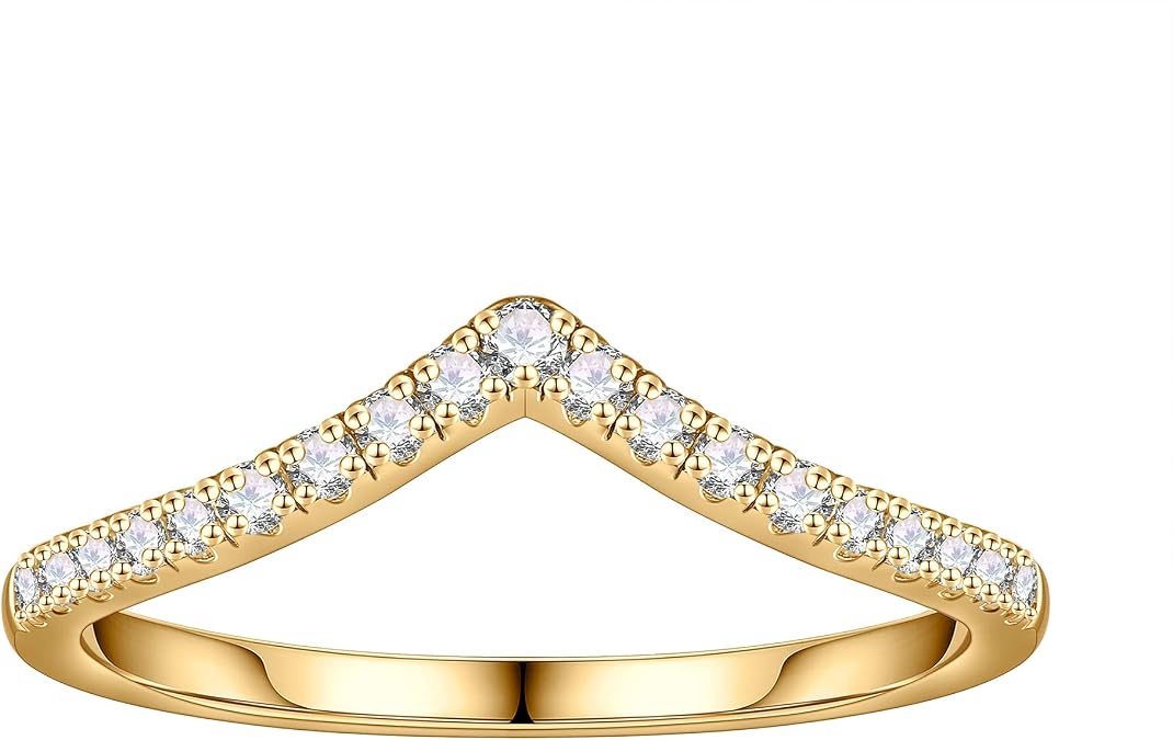 SMILEST Moissanite Chevron Wedding Band for Women, D Color VVS1 Clarity Lab Created Moissanite Ring 14K White Yellow Rose Gold Vermeil Moissanite