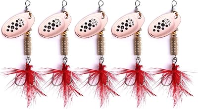 Fishing Lures,5pcs Spinnerbait,Metal Spoon Lures with Feathered Treble Hooks,Hard Metal Rooster Tail Fishing Lures Kit for Bass Walleye Trout Freshwater Saltwater