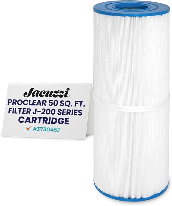 Jacuzzi 373045J ProClear 50 Sq Ft Pleated Filter Cartridge J-200 Series | Polyester Media, Open-End Design, Drop-In Installation, Captures Oils And Debris For Reliable Spa Filtration Performance