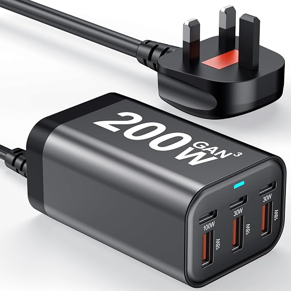 USB C Charger Block 200W Multi Port USB Fast Charging Station Hub GaN PPS PD 100W Type C Wall Charger Power Adapter for Multiple Laptop iPad iPhone 17 MacBook Galaxy S26 Android Pixel 65W 45W 30W 20W