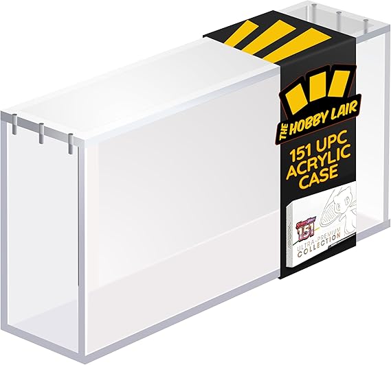 Deluxe Acrylic Case Compatible with Pokemon 151 Mew UPC | NOT Compatible with Zard OR Celebrations UPC | Sliding Secure Mag Lock Top | Thick 6mm Protection