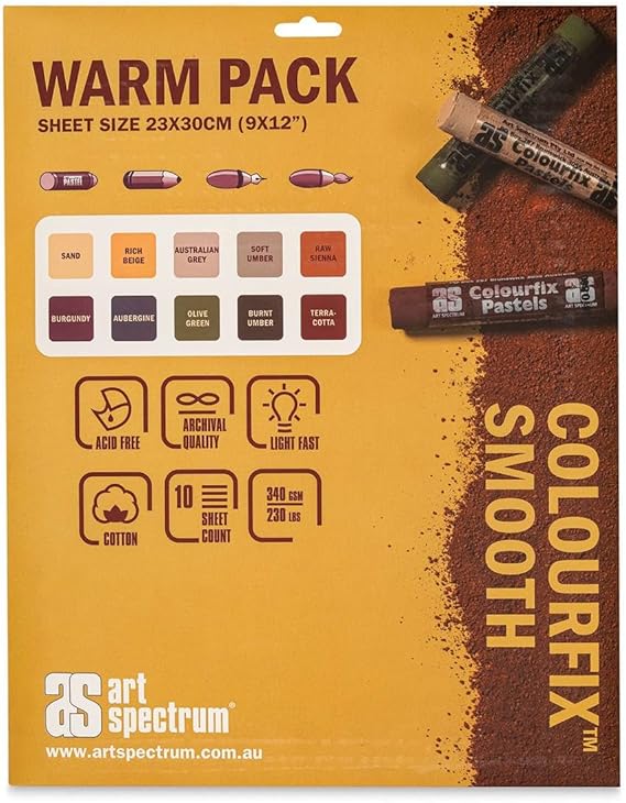 Art Spectrum Colourfix Smooth Pastel Paper - Warm Tones, 9" x 12", Pkg of 10 Sheets