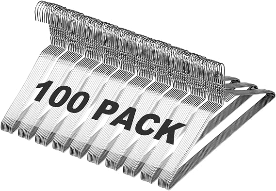 Jiang&Rong 100 Pack Metal Wire Hangers - 16 Inch Slim Space Saving Coat Hangers for Dry Cleaners & Home - 12 Gauge Ultra Thin Clothing Hangers, Bulk Pack (Silver, 100)