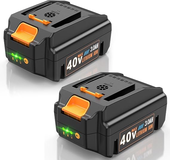 PENGJBATTER 2 Packs 40V 3Ah Battery Compatible for Worx 40V Battery WA3580 & 40 Volt Cordless Tools WG180 WG280 WG380 WG580 & Charger WA3747 WA3877 (Not Fit 2x20V Tools & Nitro Series WG185)