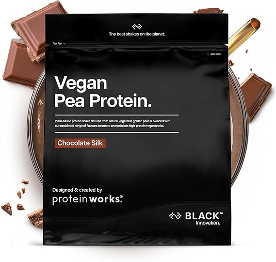 Protein Works | Vegan Pea Protein - Black Innovation, Chocolate Silk, Premium Vegan Protein, Pea Protein Isolate, 24g Protein Per Serving, Low Fat, Low Carbs, Plant-Based & Natural, 33 Servings, 1kg