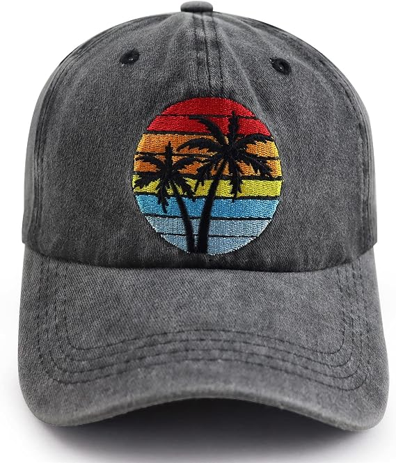 Palm Tree Baseball Cap for Men Women, Funny Vintage Adjustable Cotton Embroidered Summer Vacation Sun Beach Hat