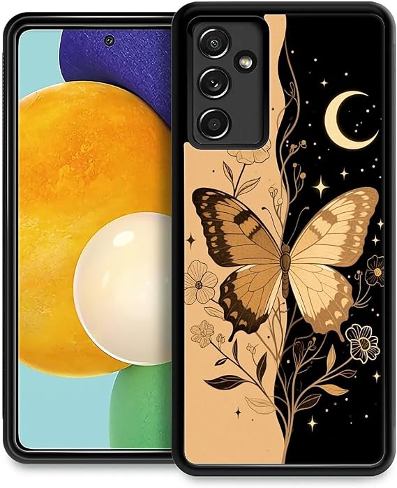 CARLOCA Compatible with Samsung Galaxy A13 5G Case Design for Girl Shockproof Anti-Scratch Hard PC Back Case Esthetics Fashion Pattern Night Sky Stars Moon Butterfly Flowers Vines