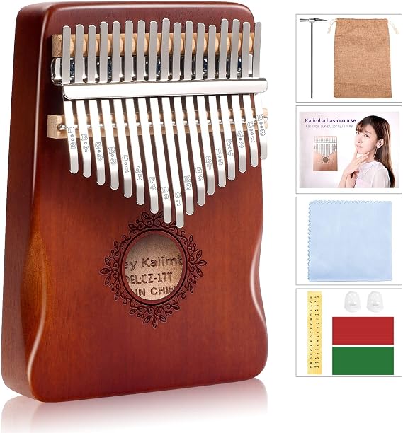 Kalimba Thumb Piano 17 Keys, Portable Mbira Finger Piano, Easy to Learn Musical Instrument Gift for Kids and Adult Beginners, Brown1